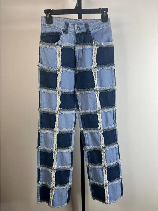 RAGGED JEANS Womens 24 Blue Two-Tone Patchwork Frayed Seams Denim RJSS2101020BDN - Picture 10 of 14